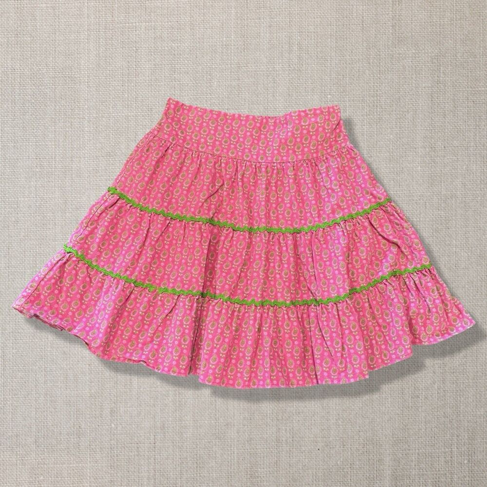 Orient Expressed Pink Paisley Tiered Skirt Green Ric Rac Girls Size 7 Corduroy